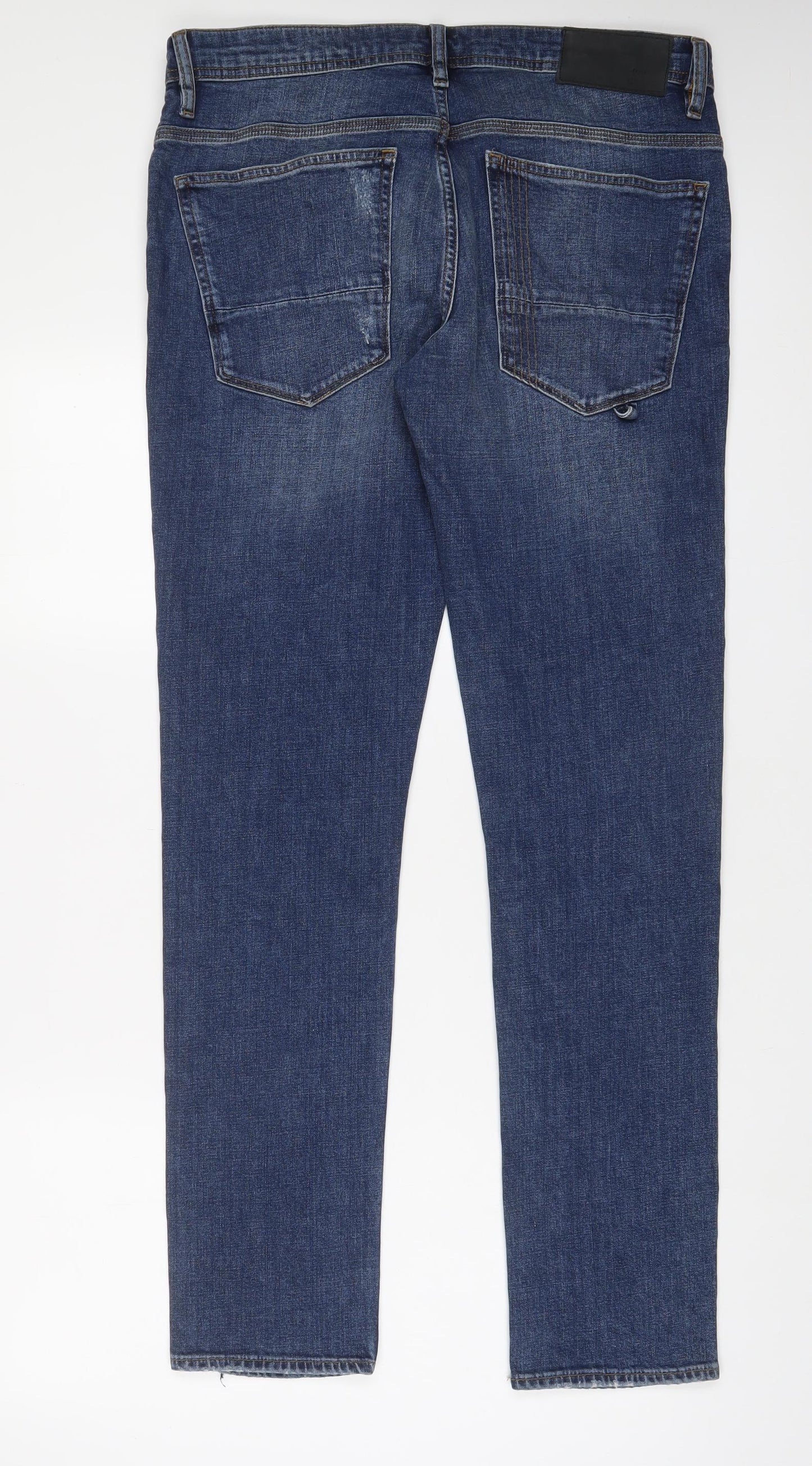 River Island Mens Blue Cotton Skinny Jeans Size 36 in L34 in Regular Zip - Long Leg