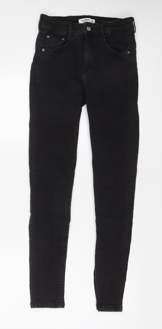 Pull&Bear Womens Black Cotton Skinny Jeans Size 10 L28 in Regular Zip