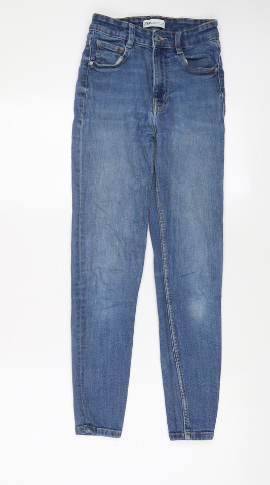 Zara Womens Blue Cotton Skinny Jeans Size 8 L26 in Regular Zip