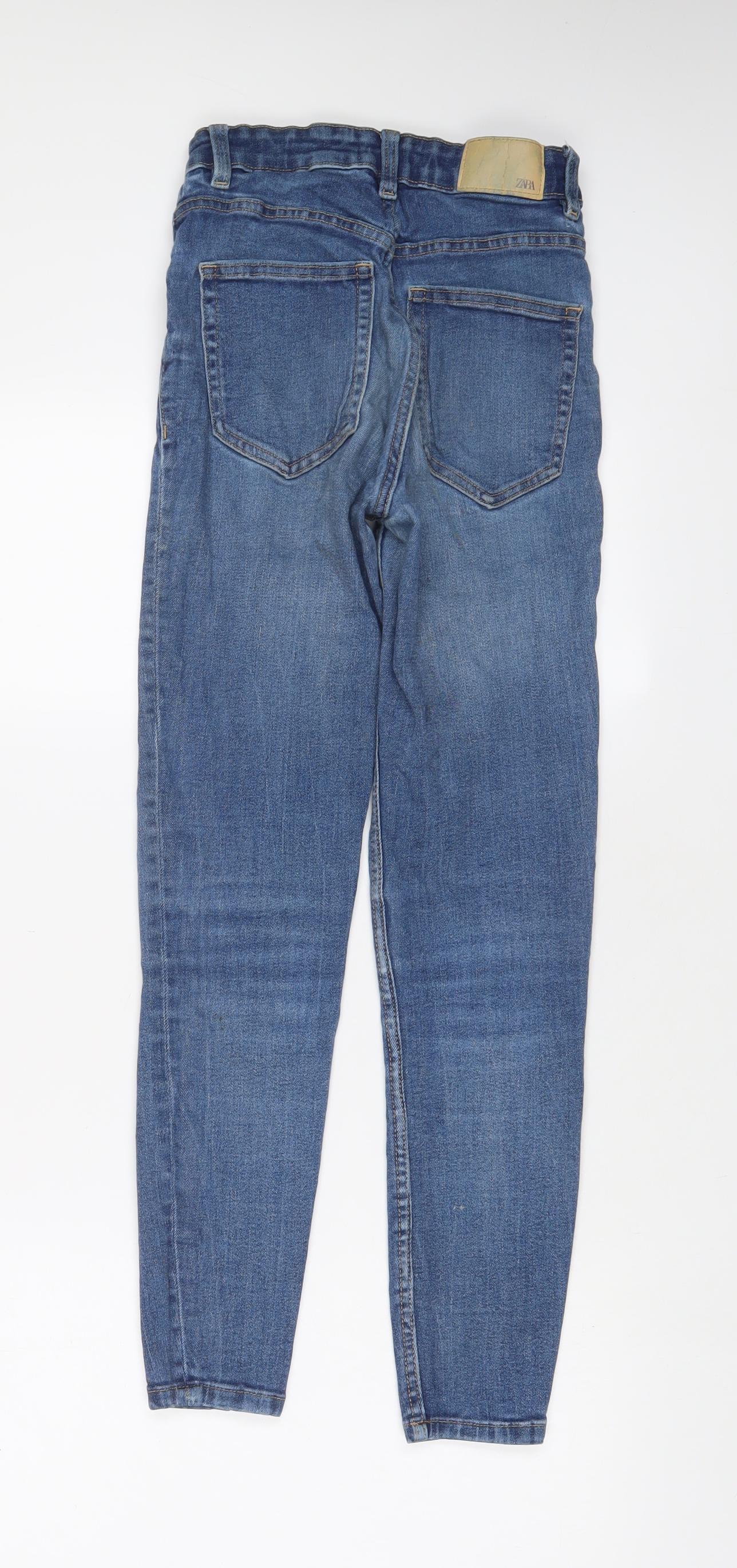 Zara Womens Blue Cotton Skinny Jeans Size 8 L26 in Regular Zip