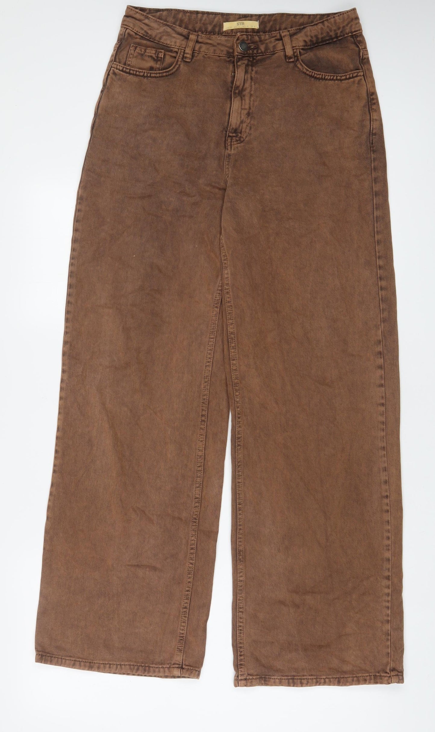 Stradivarius Womens Brown Cotton Wide-Leg Jeans Size 8 L31 in Regular Zip