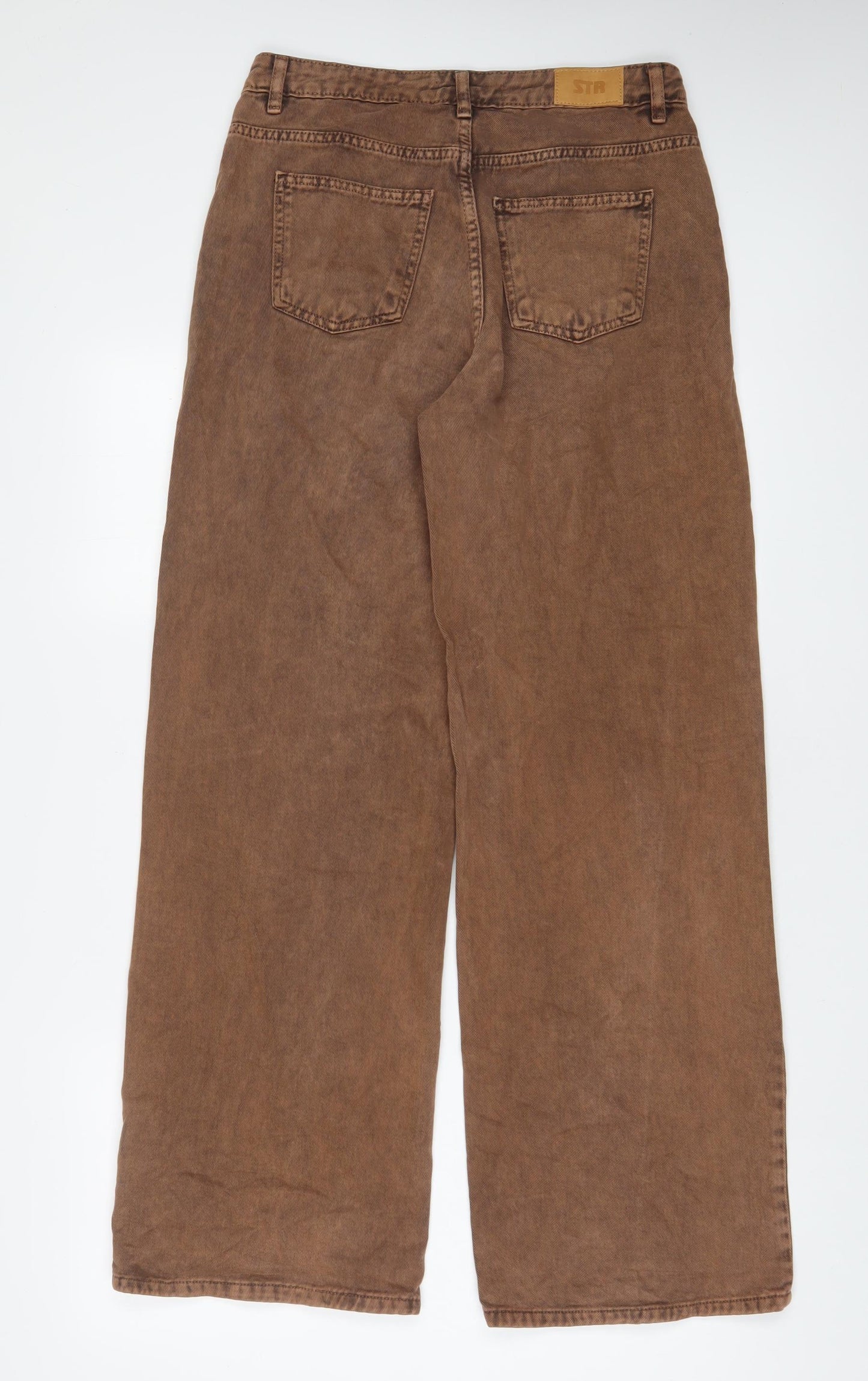 Stradivarius Womens Brown Cotton Wide-Leg Jeans Size 8 L31 in Regular Zip