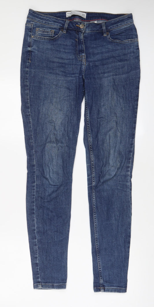 NEXT Womens Blue Cotton Skinny Jeans Size 10 L31 in Regular Zip