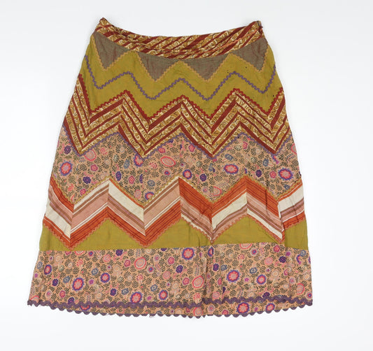 Per Una Womens Multicoloured Geometric Cotton A-Line Skirt Size 12 Zip