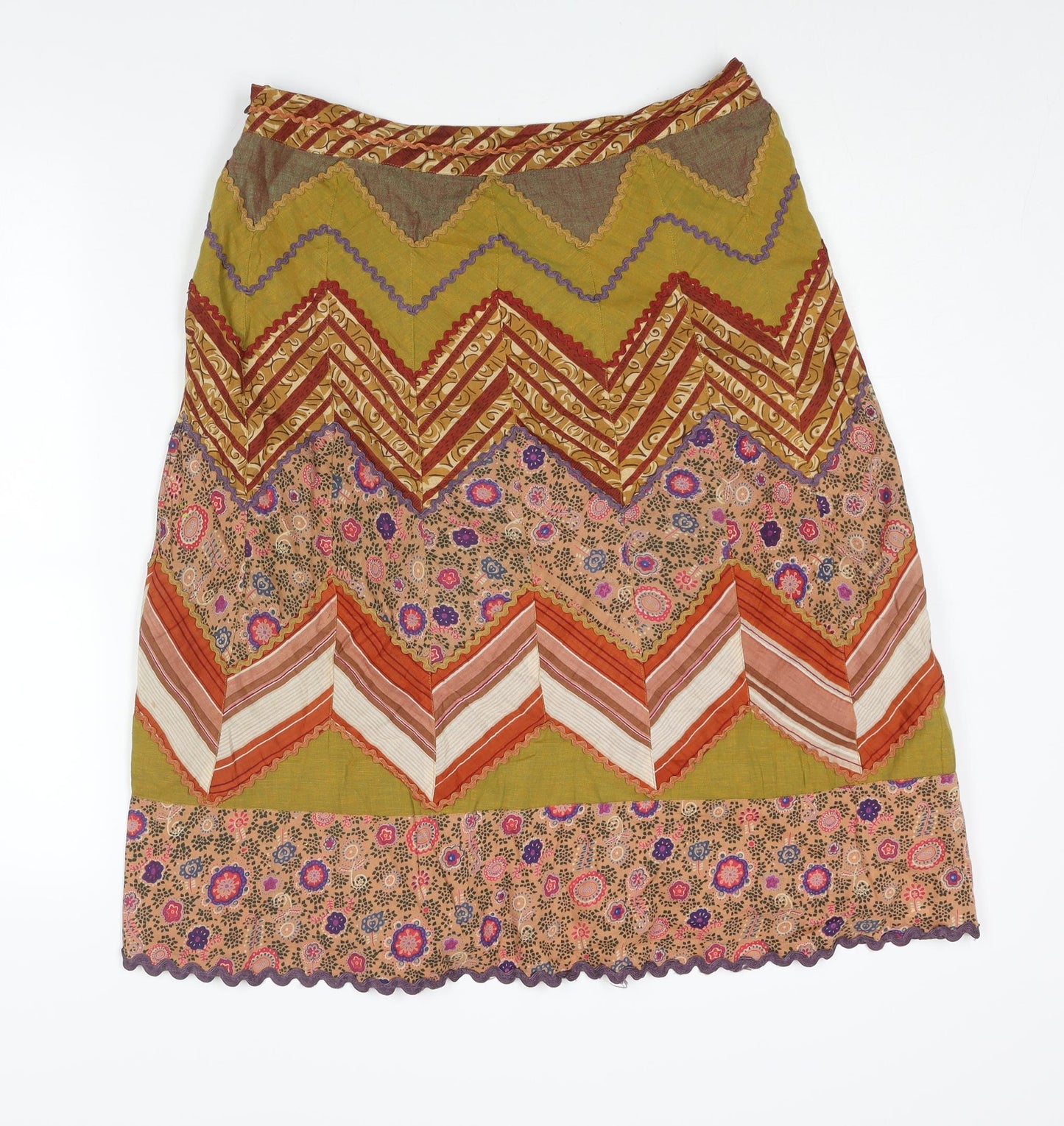 Per Una Womens Multicoloured Geometric Cotton A-Line Skirt Size 12 Zip