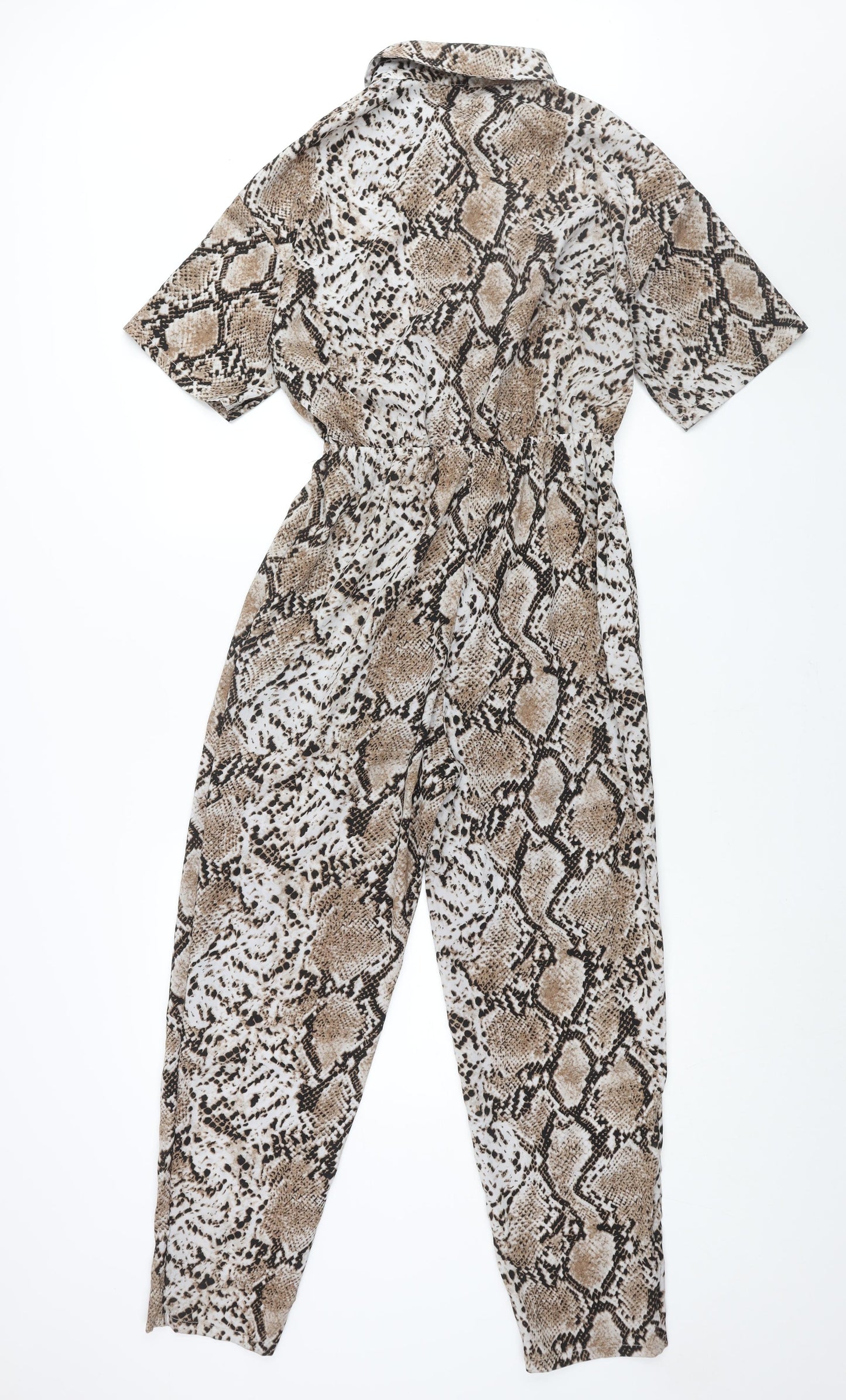 Missguided Womens Beige Animal Print Polyester Jumpsuit One-Piece Size 12 L27 in Button - Snake Print