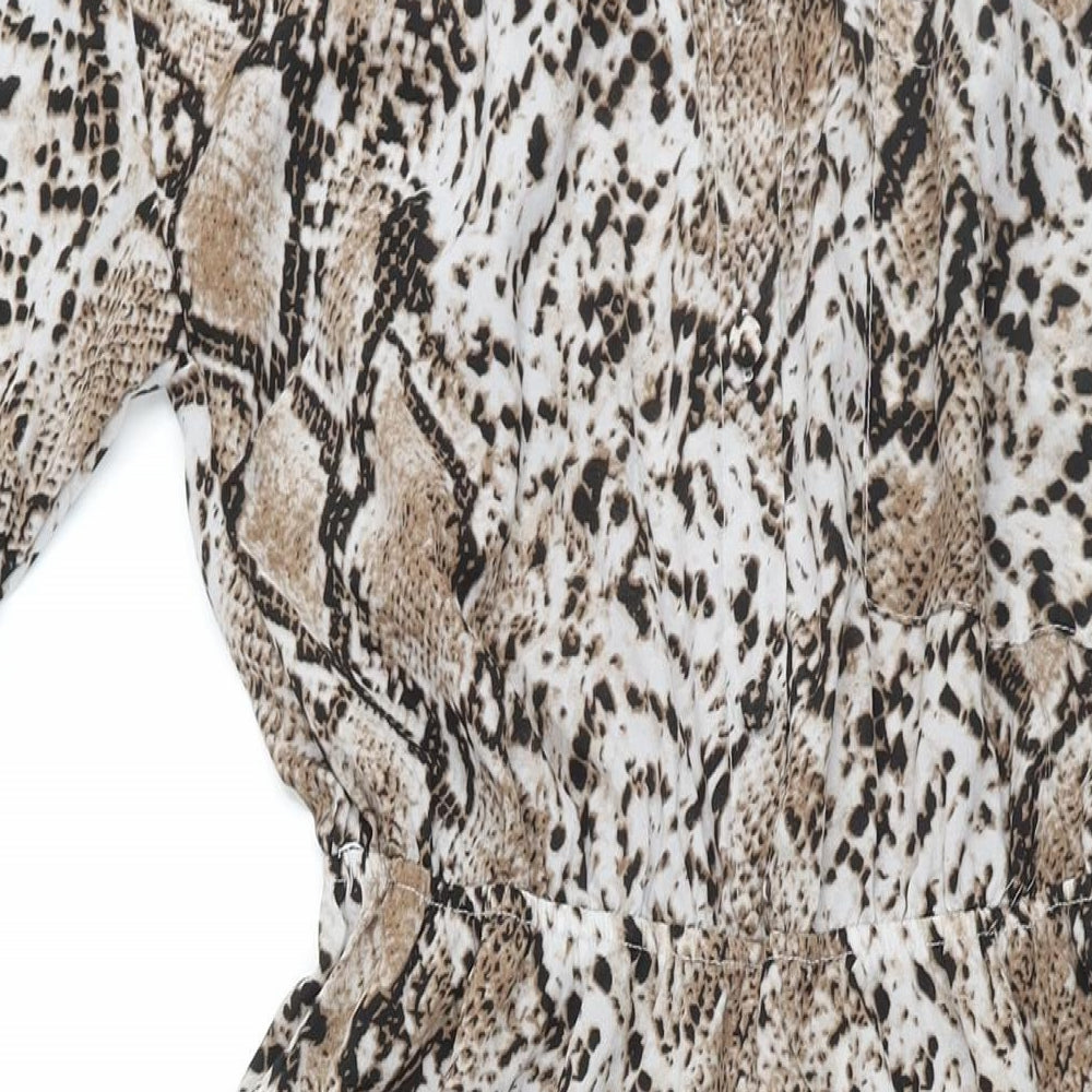 Missguided Womens Beige Animal Print Polyester Jumpsuit One-Piece Size 12 L27 in Button - Snake Print