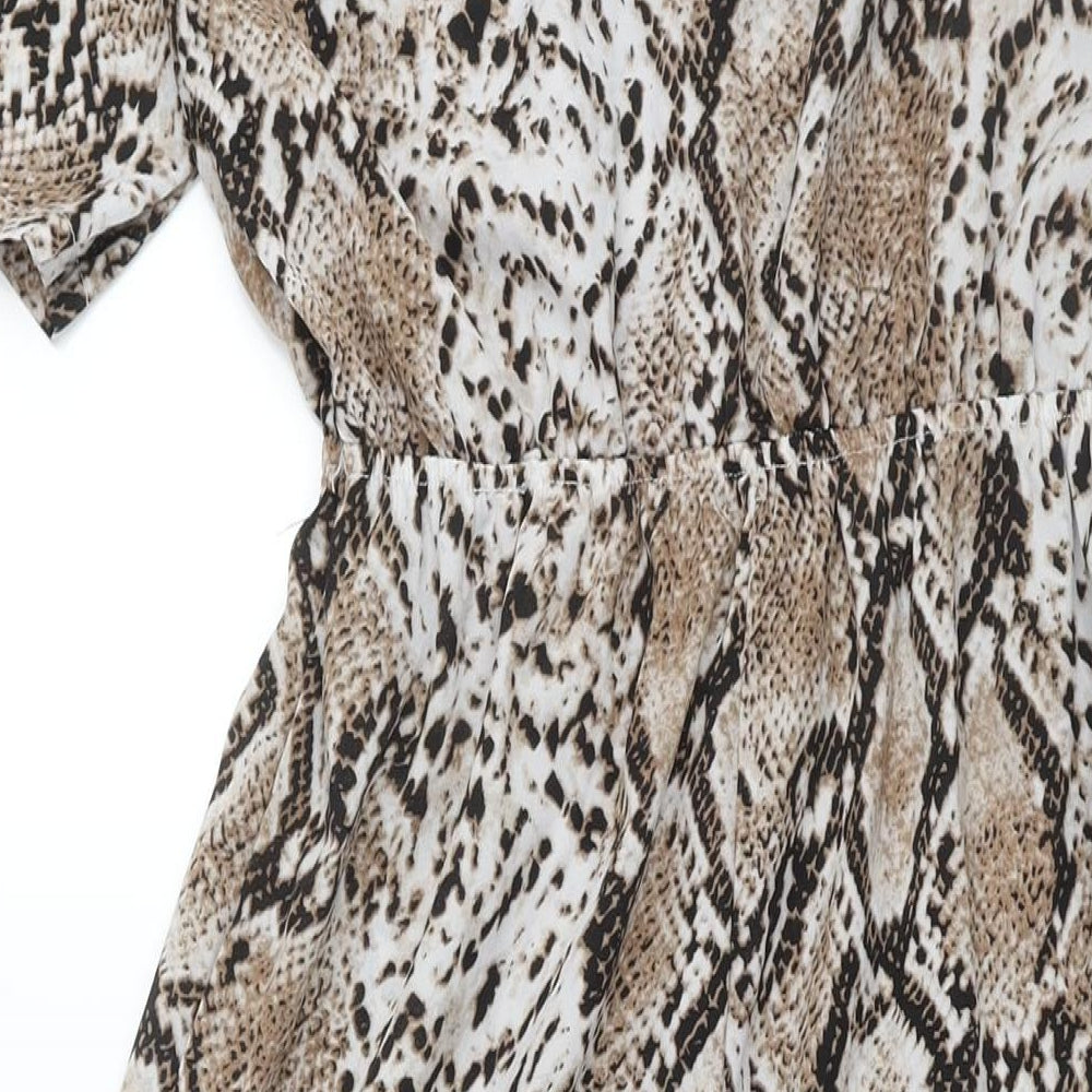 Missguided Womens Beige Animal Print Polyester Jumpsuit One-Piece Size 12 L27 in Button - Snake Print