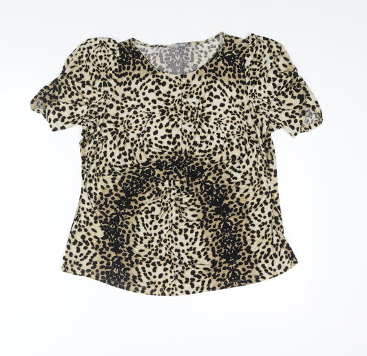 Marks and Spencer Womens Brown Animal Print Polyester Basic Blouse Size 18 V-Neck - Rouched Cheetah Print