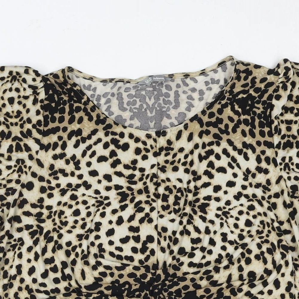 Marks and Spencer Womens Brown Animal Print Polyester Basic Blouse Size 18 V-Neck - Rouched Cheetah Print