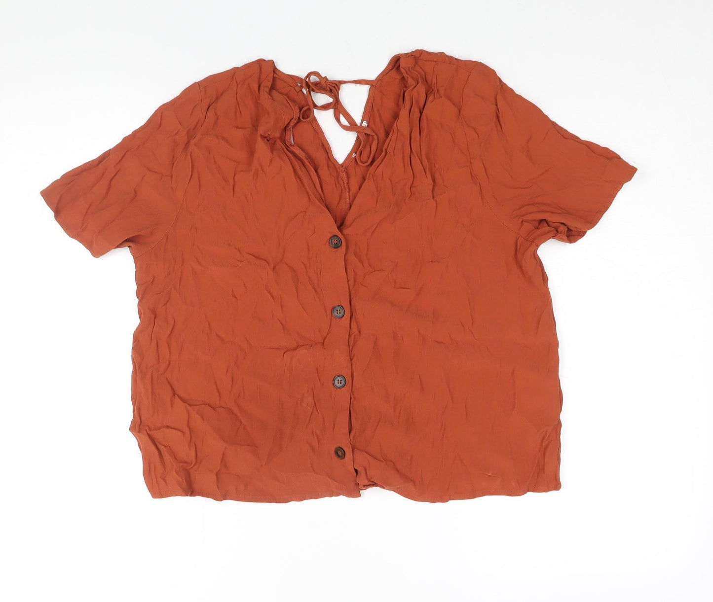 Warehouse Womens Orange Viscose Basic Blouse Size 18 V-Neck - Tie Detail