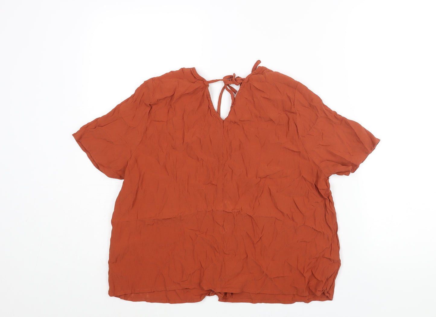 Warehouse Womens Orange Viscose Basic Blouse Size 18 V-Neck - Tie Detail