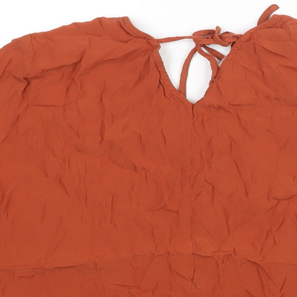 Warehouse Womens Orange Viscose Basic Blouse Size 18 V-Neck - Tie Detail