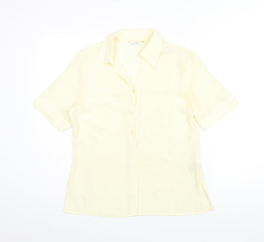 St Michael Womens Yellow Polyester Basic Blouse Size 12 V-Neck - Diamond Embroidery