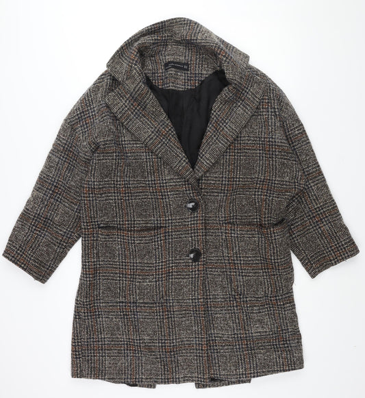 Zara Womens Multicoloured Check Overcoat Coat Size XL Button