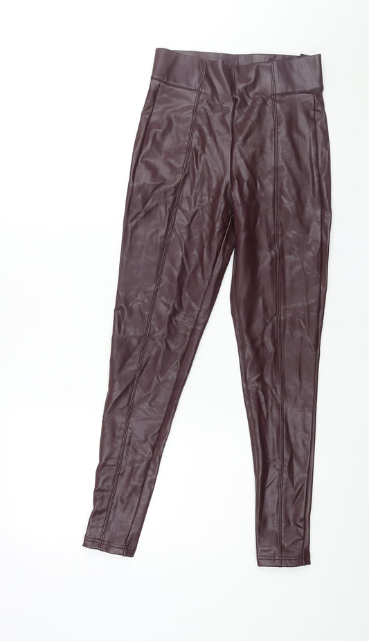 Marks and Spencer Womens Purple Polyester Cropped Leggings Size 8 L27 in - Leather Look