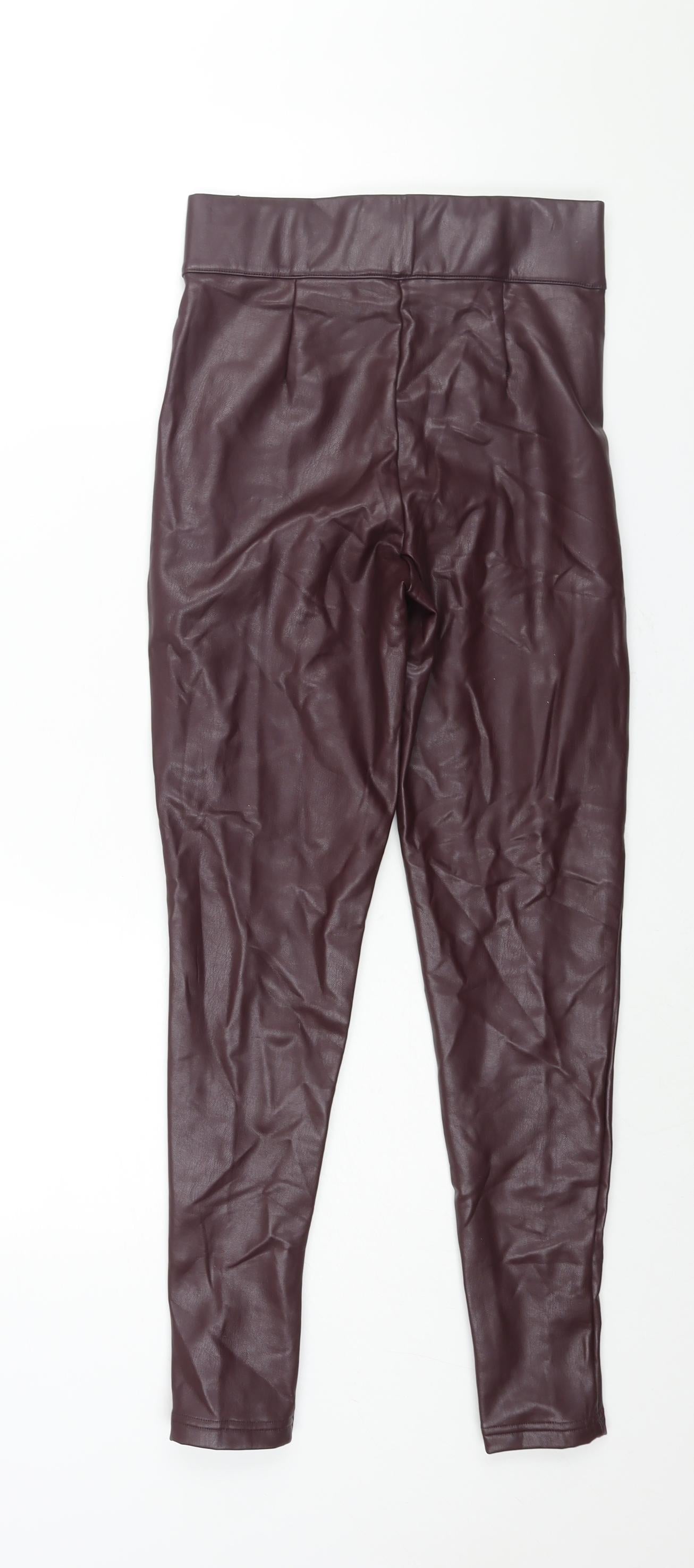 Marks and Spencer Womens Purple Polyester Cropped Leggings Size 8 L27 in - Leather Look