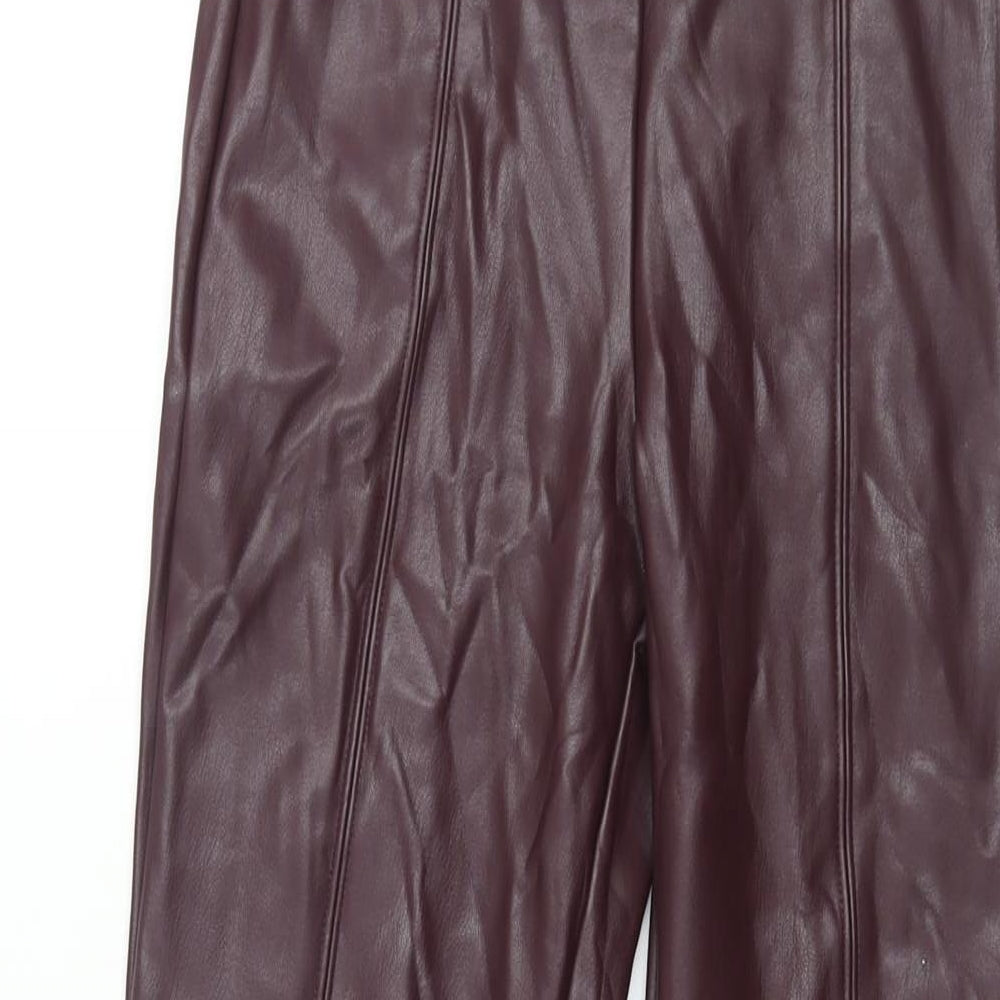 Marks and Spencer Womens Purple Polyester Cropped Leggings Size 8 L27 in - Leather Look