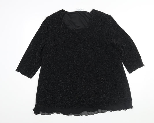 C&A Womens Black Polyester Basic Blouse Size 18 Round Neck - Frill Hem Gliter