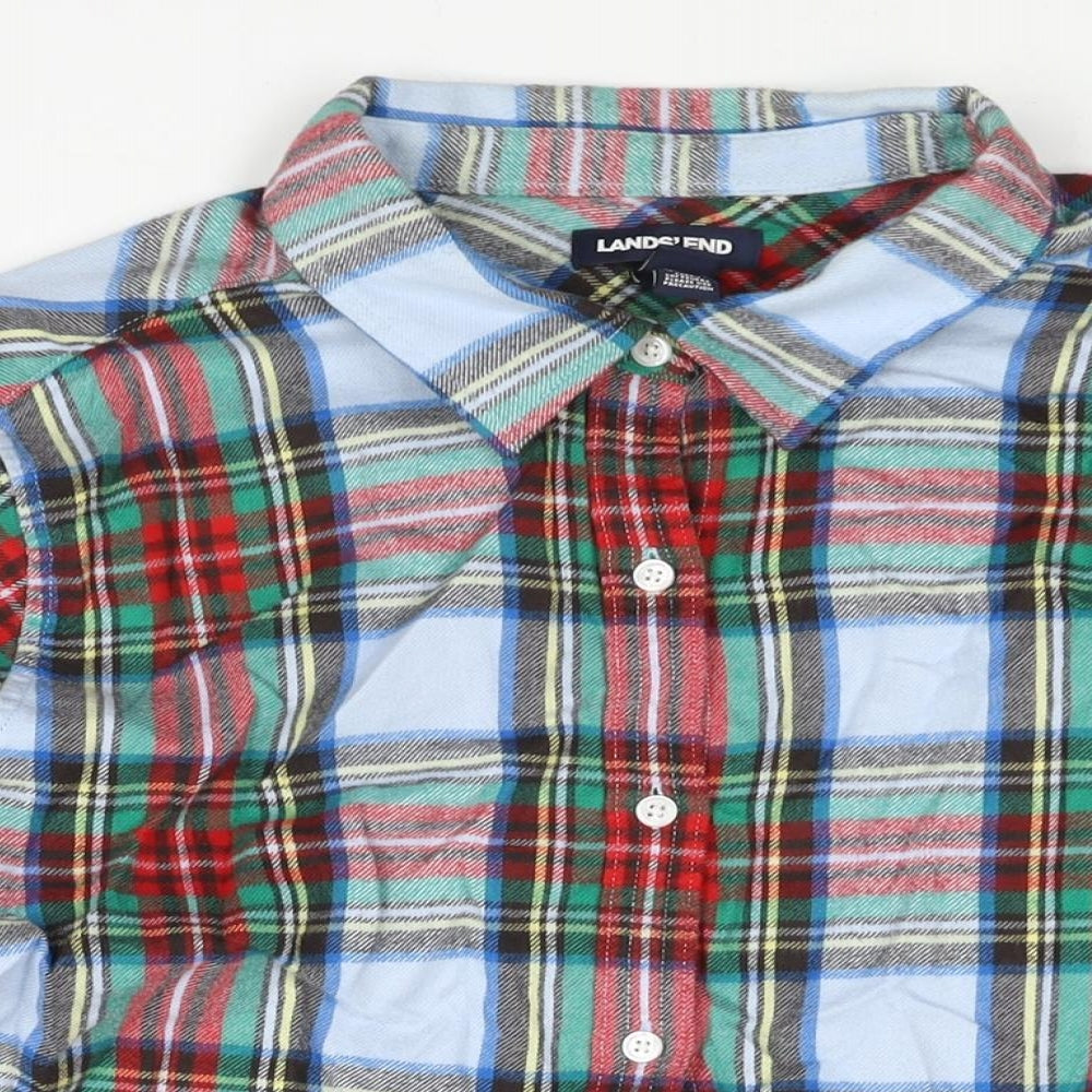 Lands' End Womens Multicoloured Check Cotton Basic Button-Up Size 18 Collared