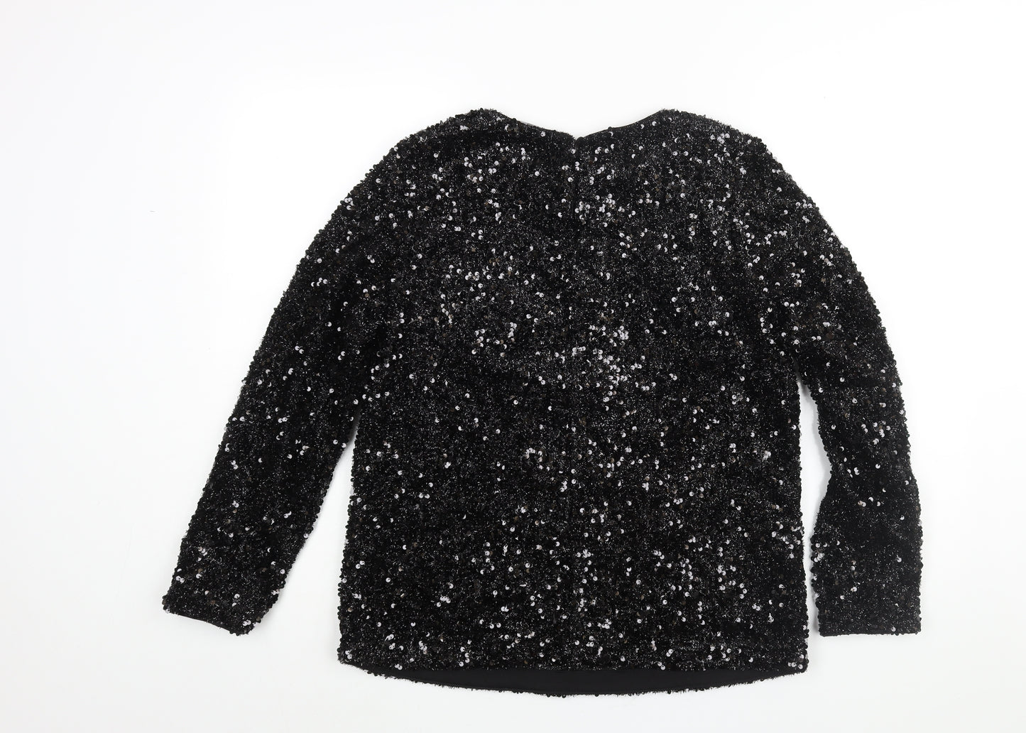 Wardrobe Womens Black V-Neck Acrylic Pullover Jumper Size 16 - Satin Lace Detail Size 16-18