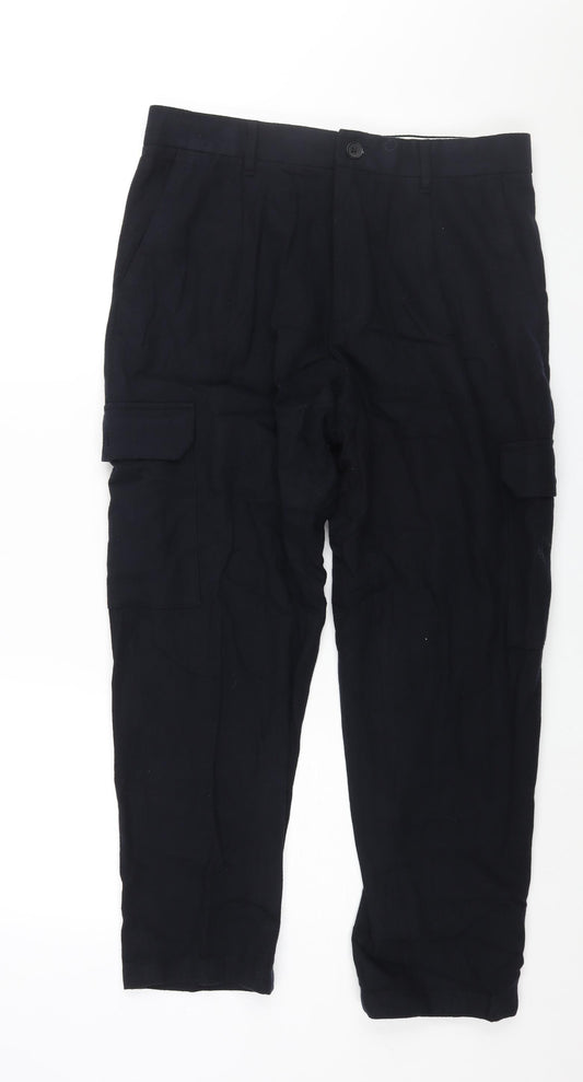 Autograph Mens Blue Cotton Trousers Size 34 in L29 in Regular Zip - Cargo Style