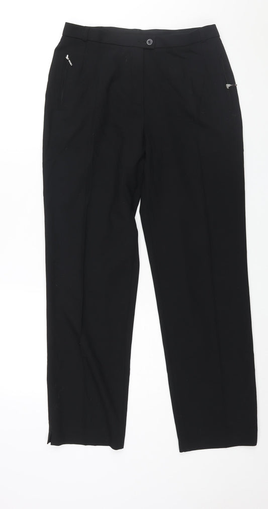 Marks and Spencer Womens Black Polyester Trousers Size 14 L28 in Regular Zip