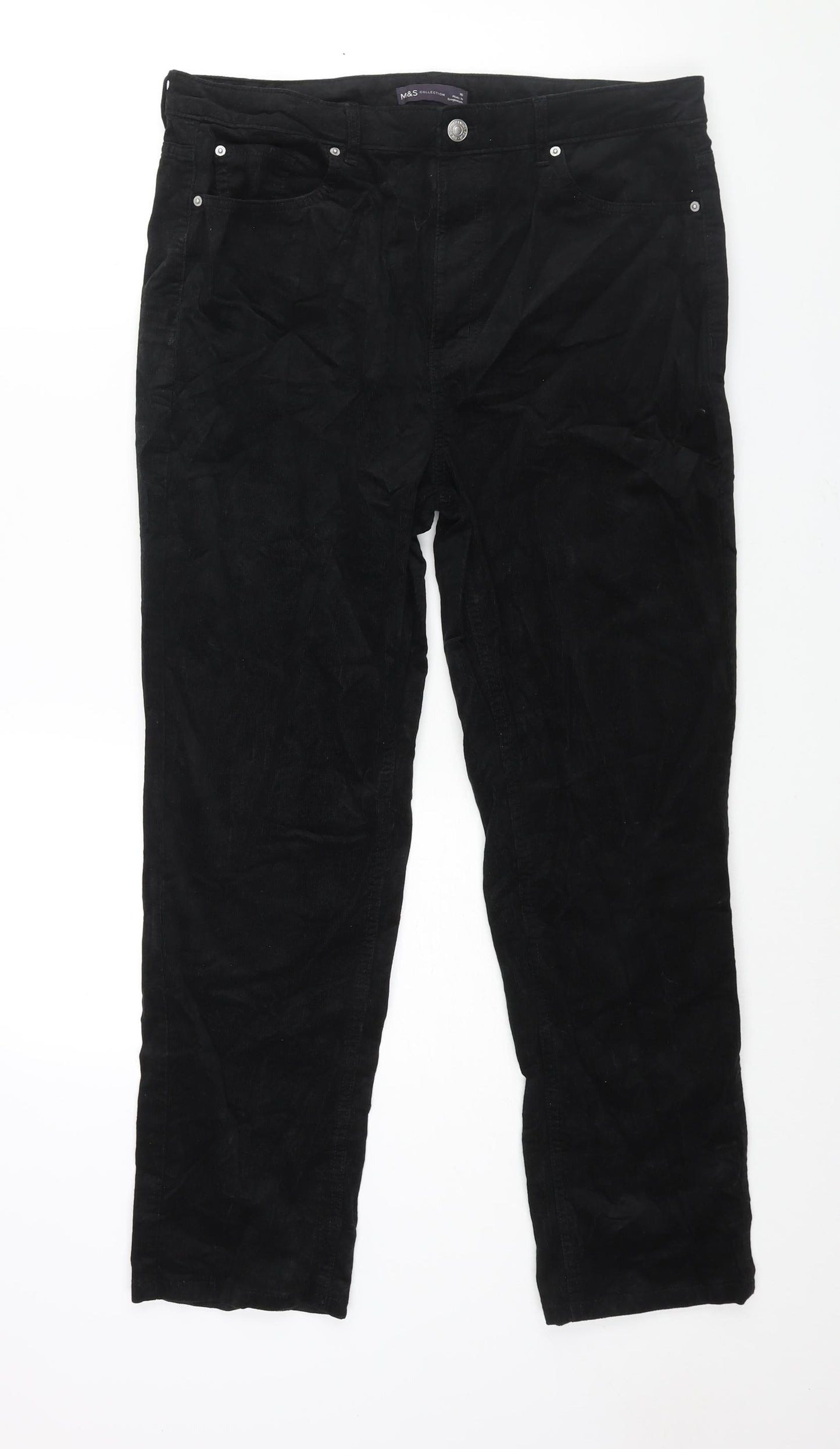 Marks and Spencer Womens Black Cotton Trousers Size 16 L27 in Regular Zip