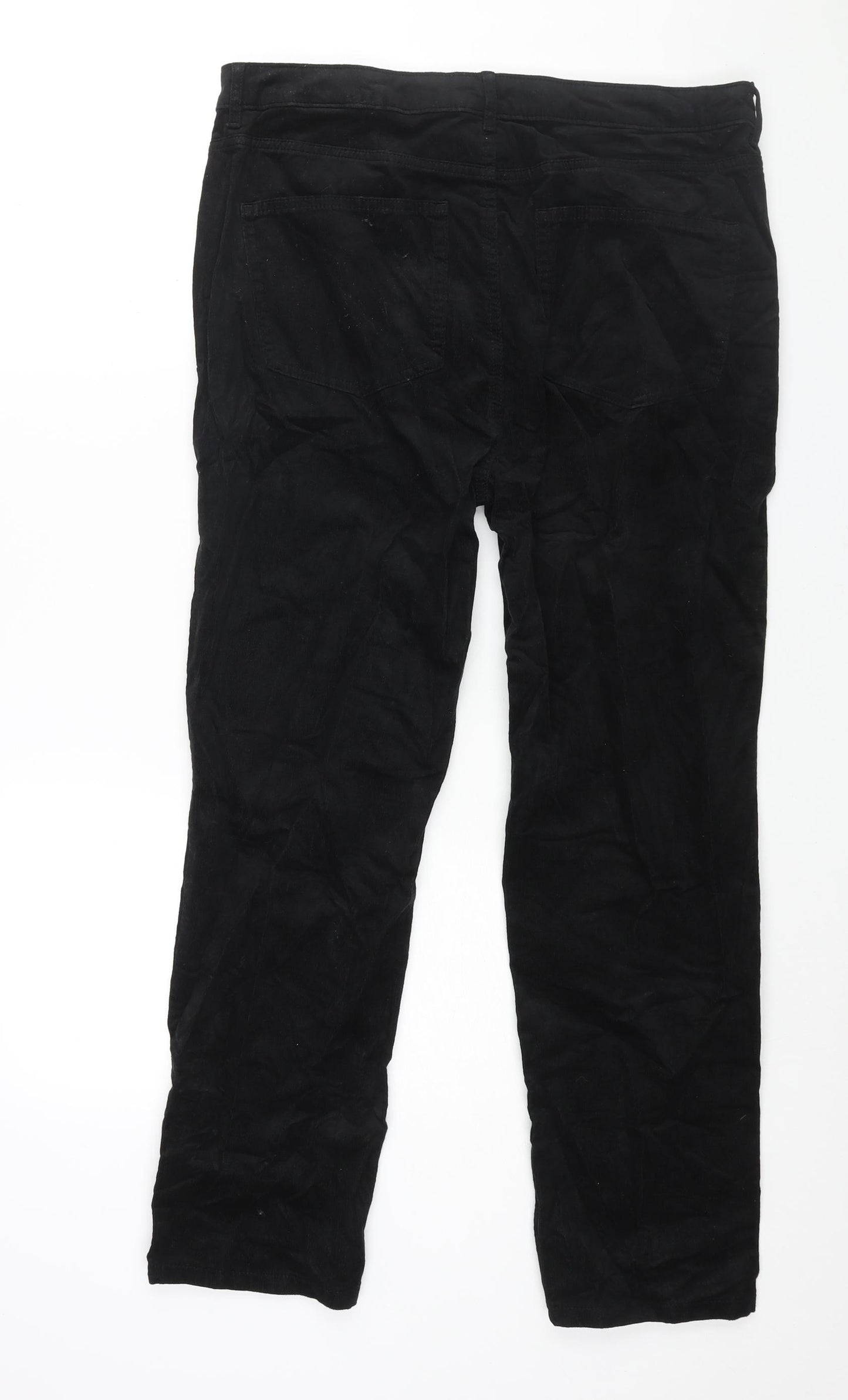 Marks and Spencer Womens Black Cotton Trousers Size 16 L27 in Regular Zip