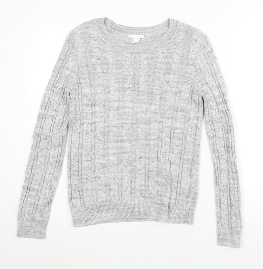 H&M Womens Grey Round Neck Acrylic Pullover Jumper Size S