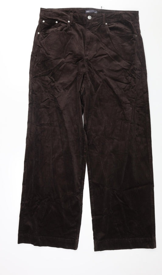 Marks and Spencer Womens Brown Cotton Trousers Size 18 L30 in Regular Zip