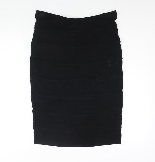 Marks and Spencer Womens Black Polyester Straight & Pencil Skirt Size 14 - Panelled