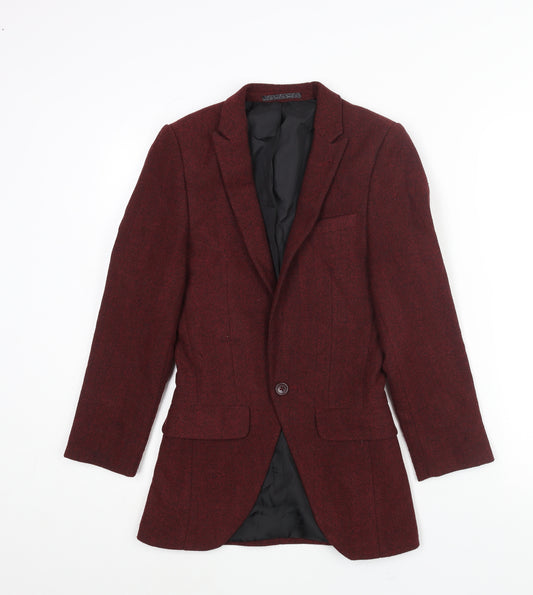 ASOS Mens Red Herringbone Polyester Jacket Suit Jacket Size 42 Regular