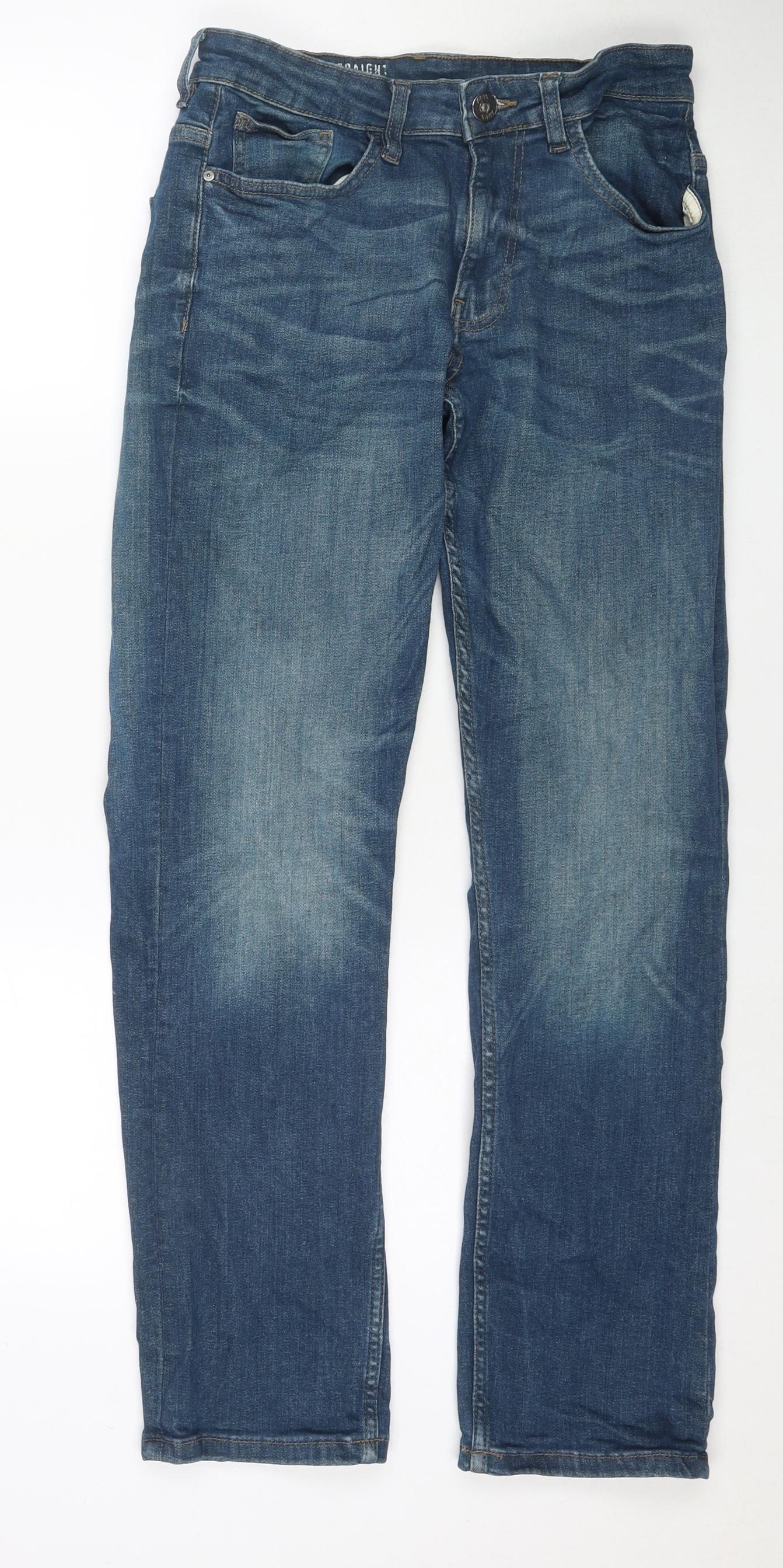 George Mens Blue Cotton Straight Jeans Size 30 in L32 in Regular Zip