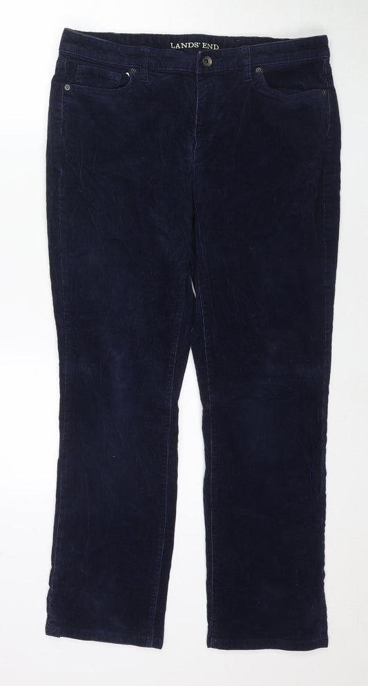 Lands' End Womens Blue Cotton Snow Pants Trousers Size 14 L28 in Regular Zip