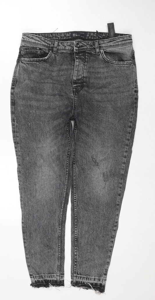 Zara Mens Grey Cotton Straight Jeans Size 32 in L27 in Regular Zip