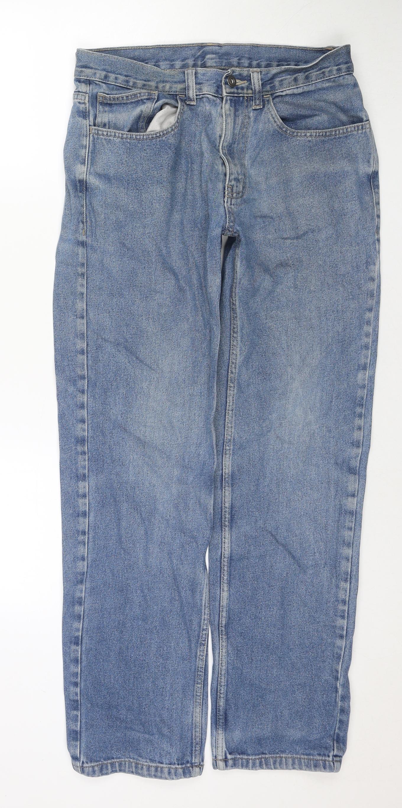 George Mens Blue Cotton Straight Jeans Size 30 in L32 in Regular Zip