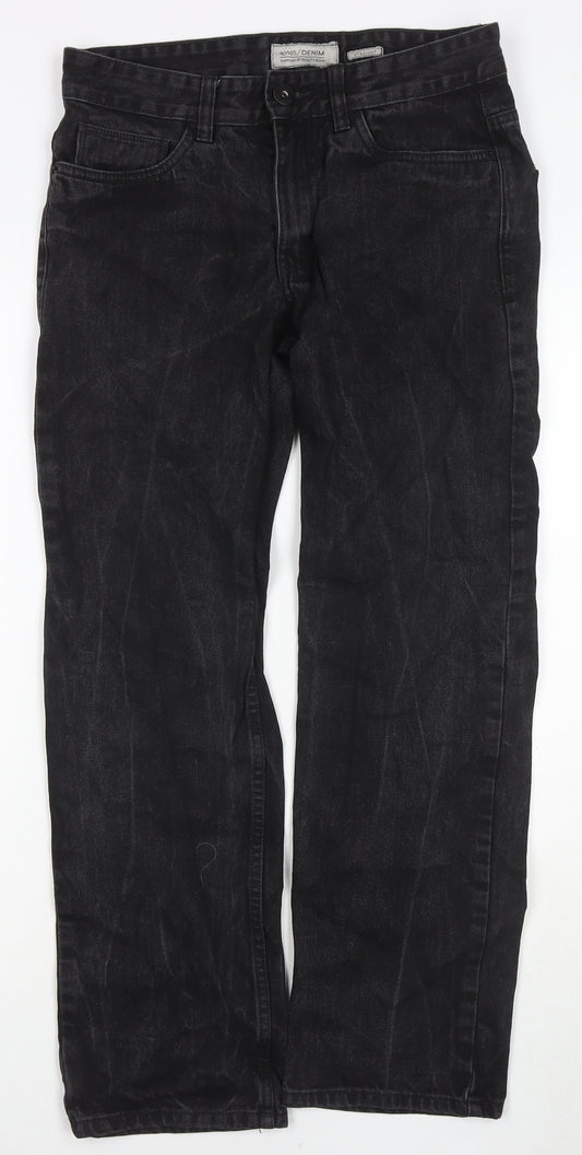 Matalan Mens Black Cotton Straight Jeans Size 30 in L28 in Regular Zip