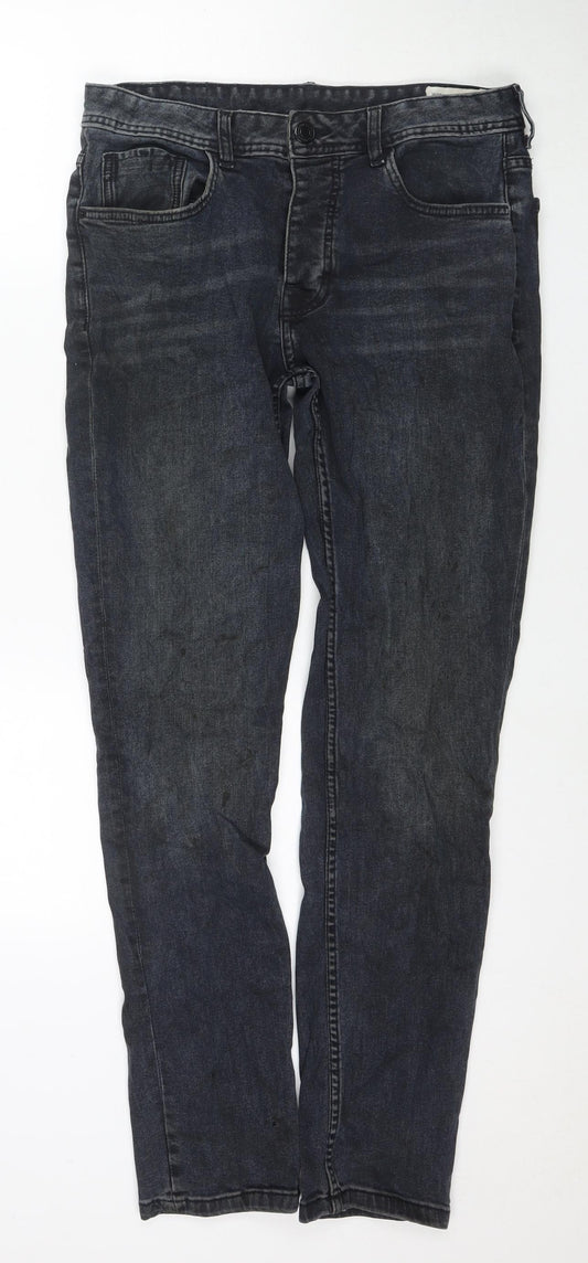 Denim & Co. Mens Blue Cotton Straight Jeans Size 32 in L32 in Slim Zip