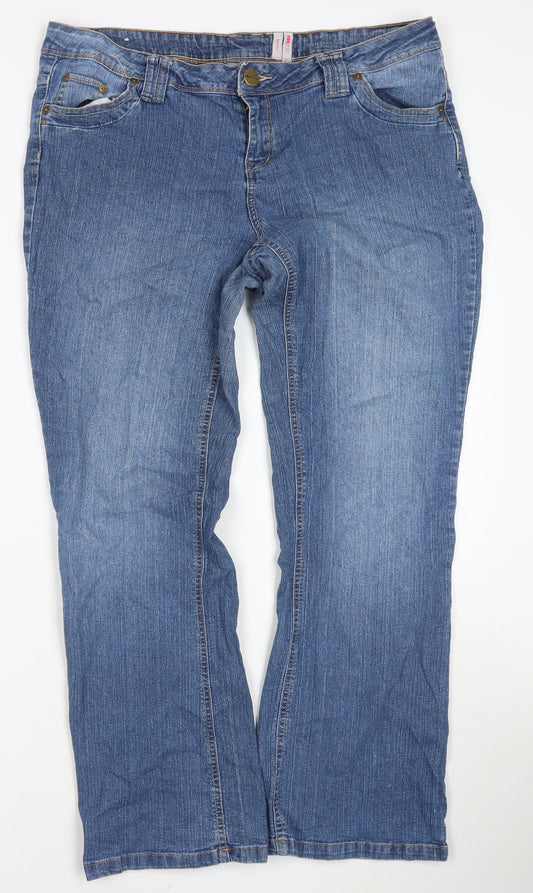 YesYes Womens Blue Cotton Bootcut Jeans Size 16 L28 in Regular Zip