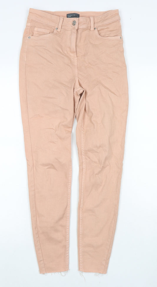 Papaya Womens Beige Cotton Skinny Jeans Size 10 L25 in Regular Zip