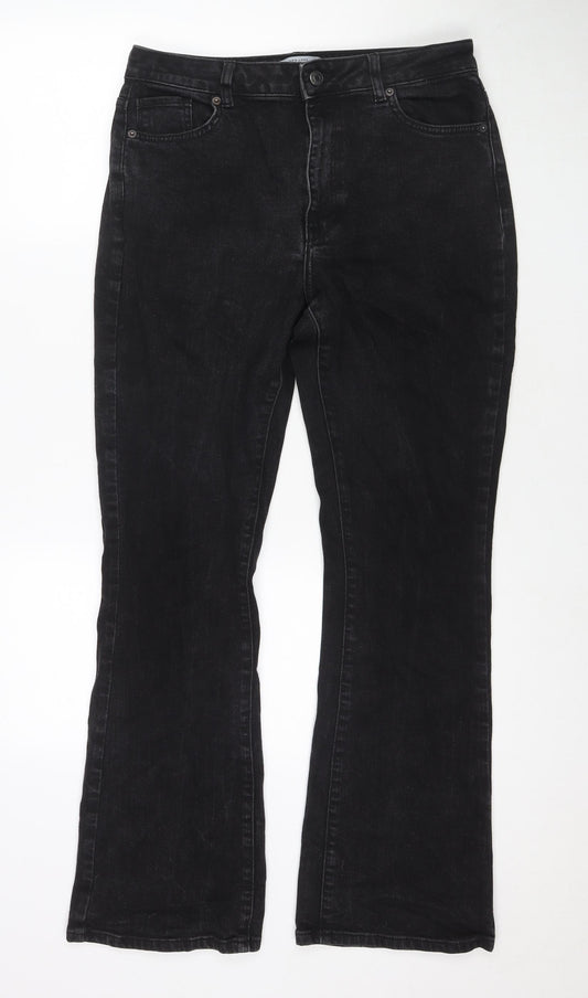 New Look Womens Black Cotton Bootcut Jeans Size 14 L30 in Regular Zip