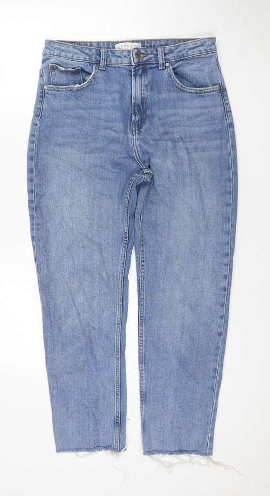 Denim & Co. Womens Blue Cotton Straight Jeans Size 14 L26 in Regular Zip