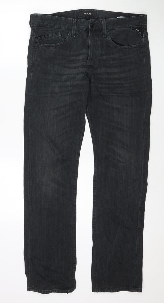 Replay Mens Black Cotton Straight Jeans Size 32 in L32 in Regular Zip