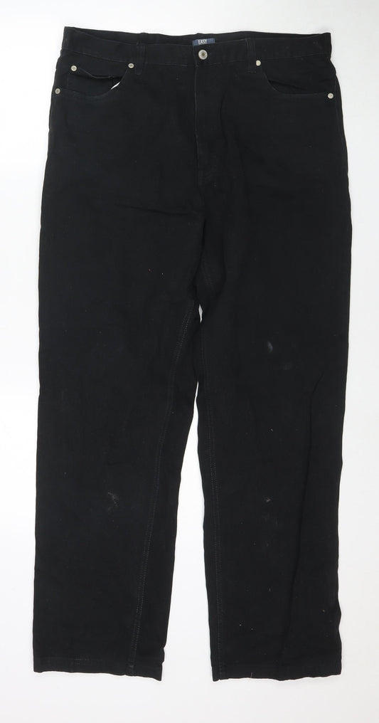 Easy Mens Black Cotton Straight Jeans Size 36 in L31 in Regular Zip