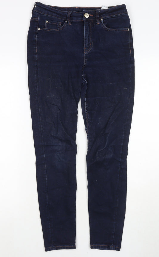 Marks and Spencer Womens Blue Cotton Skinny Jeans Size 10 L27 in Regular Zip