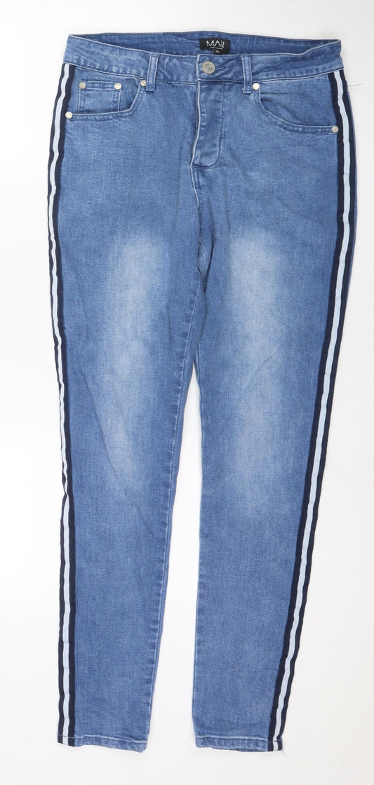 Boohoo Mens Blue Cotton Straight Jeans Size 32 in L30 in Regular Zip