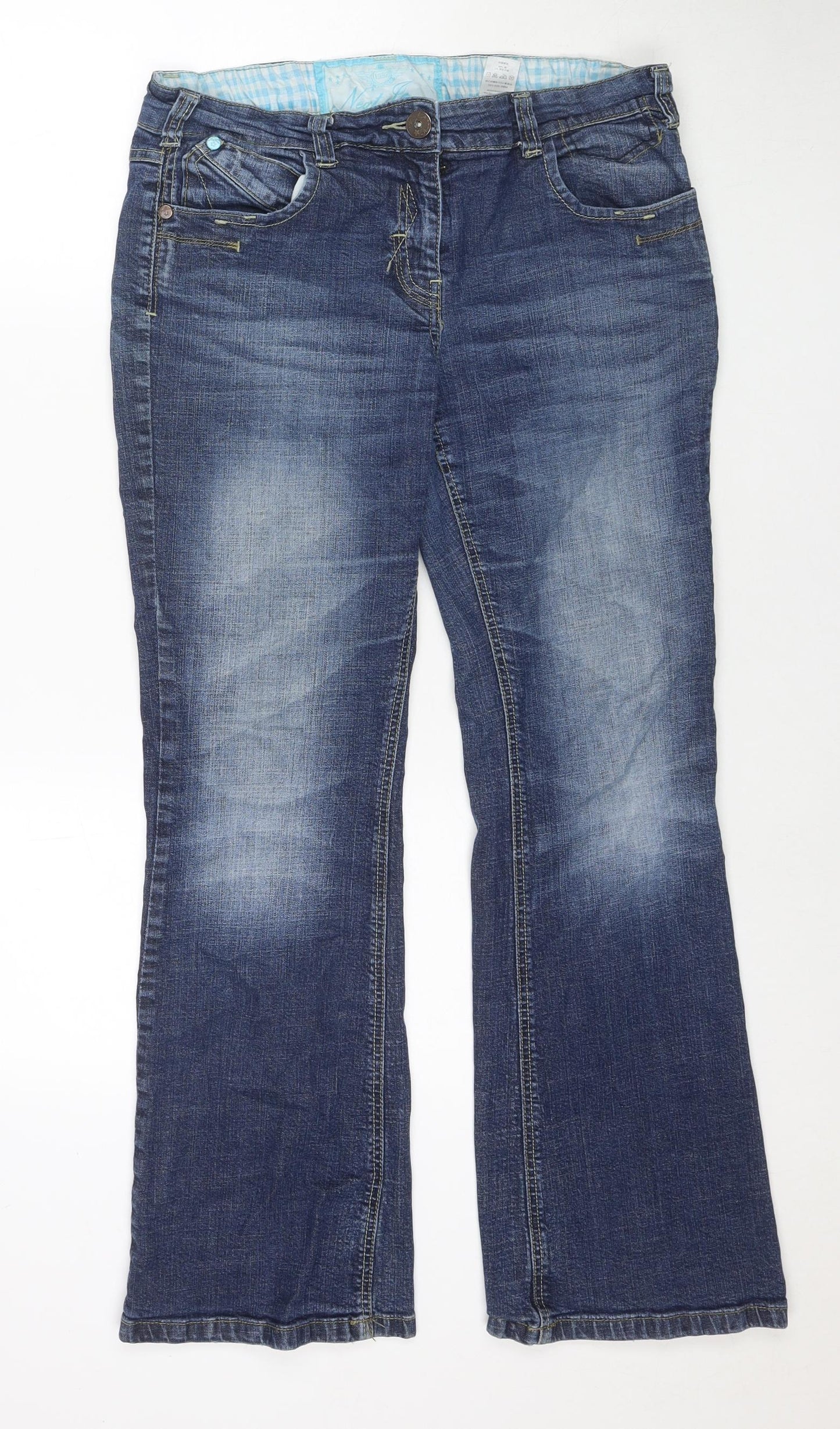 NEXT Womens Blue Cotton Bootcut Jeans Size 14 L28 in Regular Zip