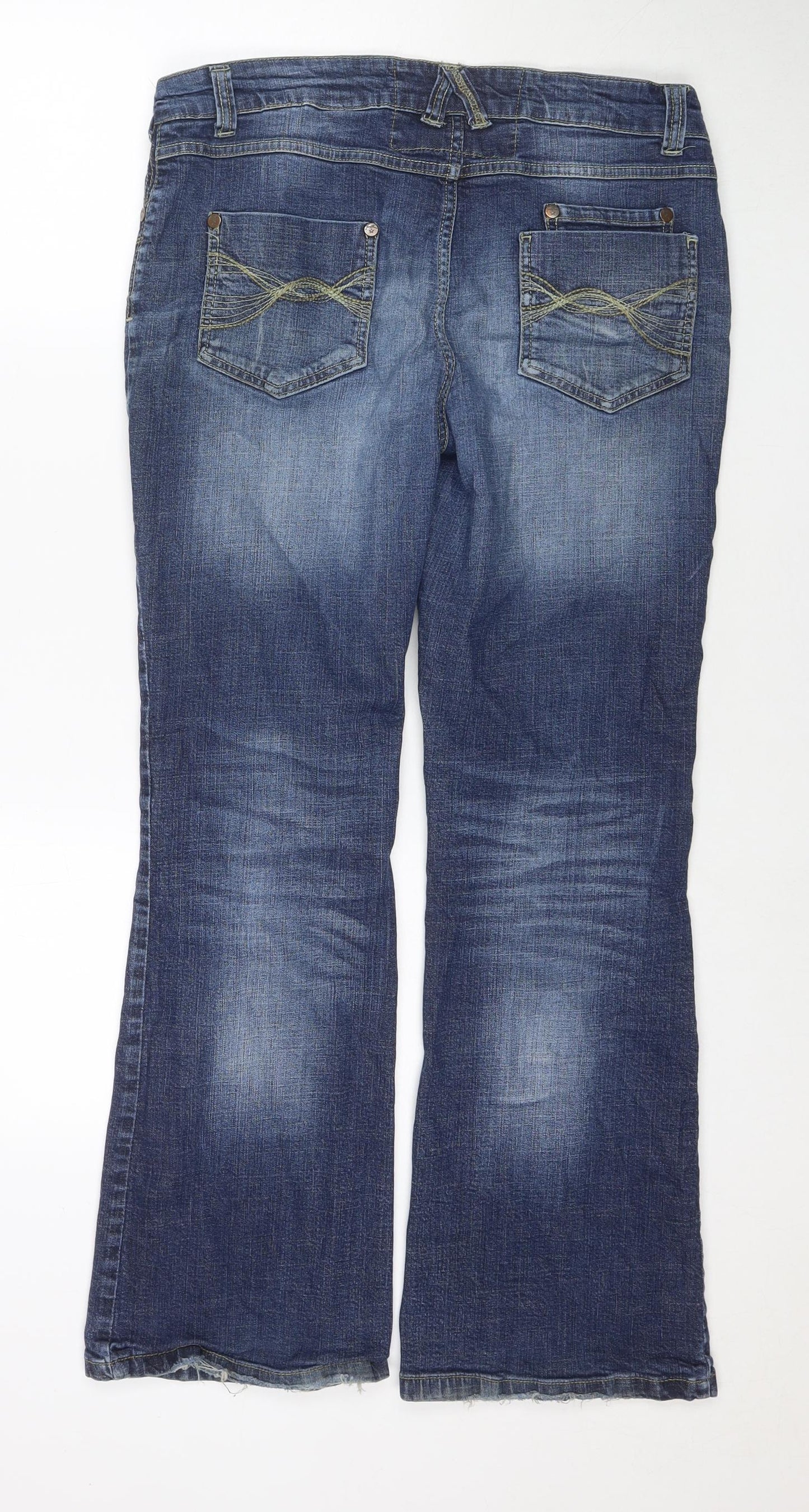 NEXT Womens Blue Cotton Bootcut Jeans Size 14 L28 in Regular Zip