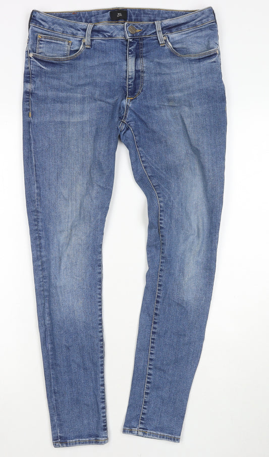 River Island Mens Blue Cotton Skinny Jeans Size 32 in L30 in Regular Zip